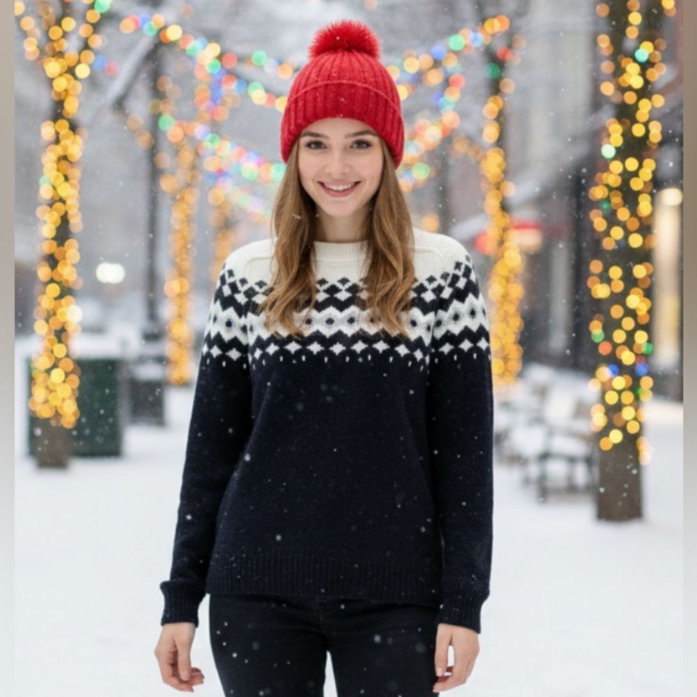 Vintage Eddie Bauer 100% Lambswool Sweater | Nordic Fair Isle | Outdoor Core